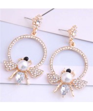 Rhinestone Bee Design Shining Hoop Fashion Women Earrings - Transparent