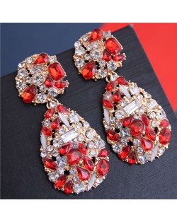 Jewel Fashion Rhinestone Waterdrop Design Women Alloy Earrings - Red