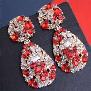 Jewel Fashion Rhinestone Waterdrop Design Women Alloy Earrings - Red