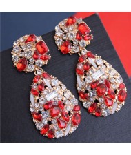 Jewel Fashion Rhinestone Waterdrop Design Women Alloy Earrings - Red