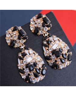 Jewel Fashion Rhinestone Waterdrop Design Women Alloy Earrings - Black