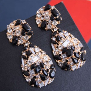 Jewel Fashion Rhinestone Waterdrop Design Women Alloy Earrings - Black