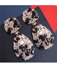 Jewel Fashion Rhinestone Waterdrop Design Women Alloy Earrings - Black