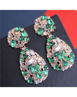 Jewel Fashion Rhinestone Waterdrop Design Women Alloy Earrings - Green