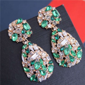 Jewel Fashion Rhinestone Waterdrop Design Women Alloy Earrings - Green