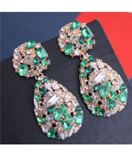 Jewel Fashion Rhinestone Waterdrop Design Women Alloy Earrings - Green