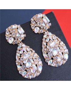 Jewel Fashion Rhinestone Waterdrop Design Women Alloy Earrings - Luminous White