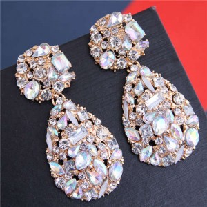 Jewel Fashion Rhinestone Waterdrop Design Women Alloy Earrings - Luminous White