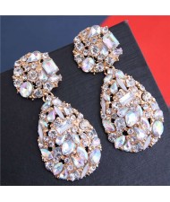 Jewel Fashion Rhinestone Waterdrop Design Women Alloy Earrings - Luminous White