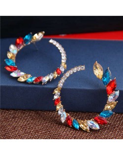 Rhinestone Shining Floral Hoop Design Women Fashion Alloy Earrings - Multicolor