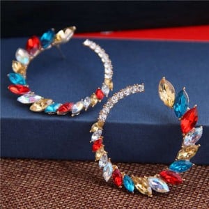 Rhinestone Shining Floral Hoop Design Women Fashion Alloy Earrings - Multicolor