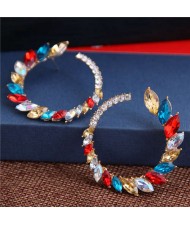 Rhinestone Shining Floral Hoop Design Women Fashion Alloy Earrings - Multicolor