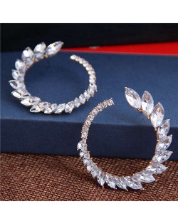 Rhinestone Shining Floral Hoop Design Women Fashion Alloy Earrings - Transparent