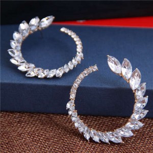 Rhinestone Shining Floral Hoop Design Women Fashion Alloy Earrings - Transparent