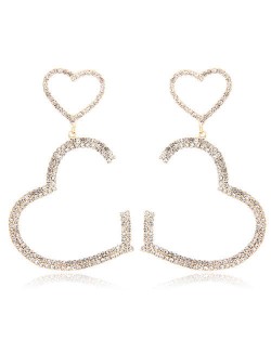 Twin Heart Gorgeous Design Shining Women Alloy Earrings - Golden