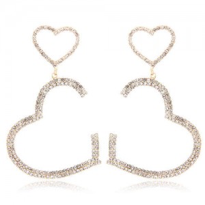 Twin Heart Gorgeous Design Shining Women Alloy Earrings - Golden
