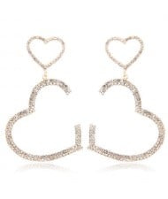 Twin Heart Gorgeous Design Shining Women Alloy Earrings - Golden