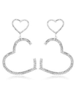 Twin Heart Gorgeous Design Shining Women Alloy Earrings - Silver