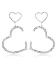 Twin Heart Gorgeous Design Shining Women Alloy Earrings - Silver