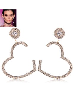 Heart Theme Glistening Style High Fashion Alloy Women Statement Earrings - Golden
