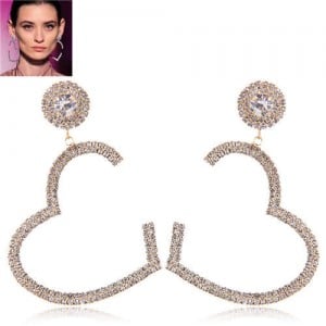 Heart Theme Glistening Style High Fashion Alloy Women Statement Earrings - Golden