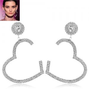 Heart Theme Glistening Style High Fashion Alloy Women Statement Earrings - Silver