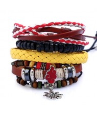Cloud and Flower Pendant Vintage Fashion Multi-layer Design Rope and PU Weaving Bracelet