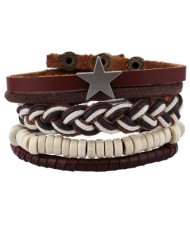 Star Pendant Decorated Vintage Style Multi-layer Rope and Leather Fashion Bracelet