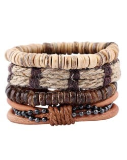 Vintage Style Multi-layer Coconut Shell and Leather Weaving Fashion Bracelet