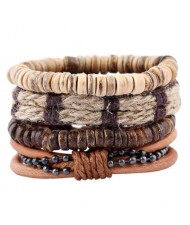 Vintage Style Multi-layer Coconut Shell and Leather Weaving Fashion Bracelet