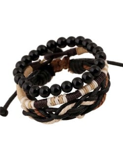 Beads and Rope Weaving Vintage Style Multiple Layers Cool Fashion Bracelets Combo