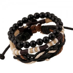 Beads and Rope Weaving Vintage Style Multiple Layers Cool Fashion Bracelets Combo