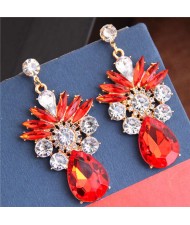 Rhinestone and Crystal Shining Combo Design Flower Waterdrop Dangling Women Earrings - Red