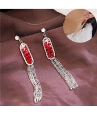 Crystal Inlaid Chains Tassel Design Korean Fashion Women Costume Earrings