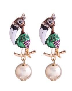 Enamel Big Beak Bird High Fashion Women Costume Earrings - Green