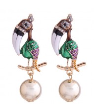 Enamel Big Beak Bird High Fashion Women Costume Earrings - Green
