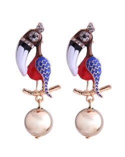 Enamel Big Beak Bird High Fashion Women Costume Earrings - Blue