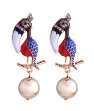 Enamel Big Beak Bird High Fashion Women Costume Earrings - Blue
