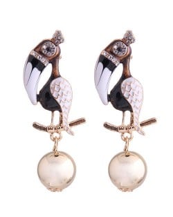 Enamel Big Beak Bird High Fashion Women Costume Earrings - White