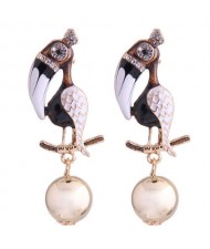 Enamel Big Beak Bird High Fashion Women Costume Earrings - White