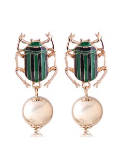 Contrast Colors Beetle Design High Fashion Women Alloy Statement Earrings - Black and Green