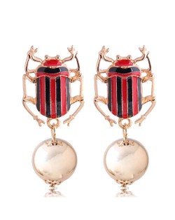 Contrast Colors Beetle Design High Fashion Women Alloy Statement Earrings - Black and Red