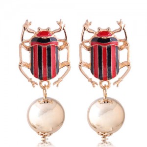 Contrast Colors Beetle Design High Fashion Women Alloy Statement Earrings - Black and Red
