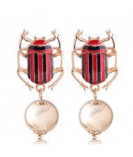 Contrast Colors Beetle Design High Fashion Women Alloy Statement Earrings - Black and Red