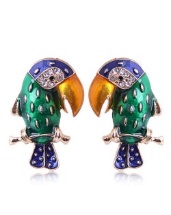 Enamel Tropical Bird Design High Fashion Women Costume Alloy Earrings - Green