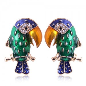 Enamel Tropical Bird Design High Fashion Women Costume Alloy Earrings - Green