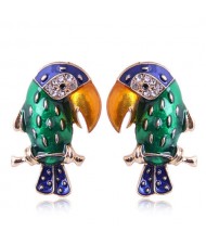 Enamel Tropical Bird Design High Fashion Women Costume Alloy Earrings - Green