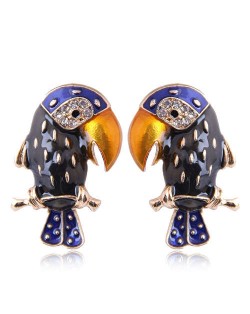 Enamel Tropical Bird Design High Fashion Women Costume Alloy Earrings - Black