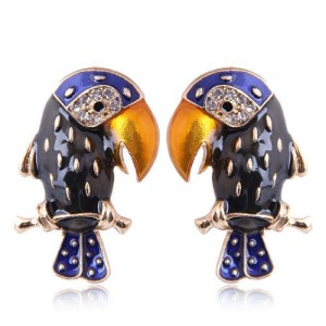 Enamel Tropical Bird Design High Fashion Women Costume Alloy Earrings - Black