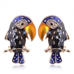 Enamel Tropical Bird Design High Fashion Women Costume Alloy Earrings - Black